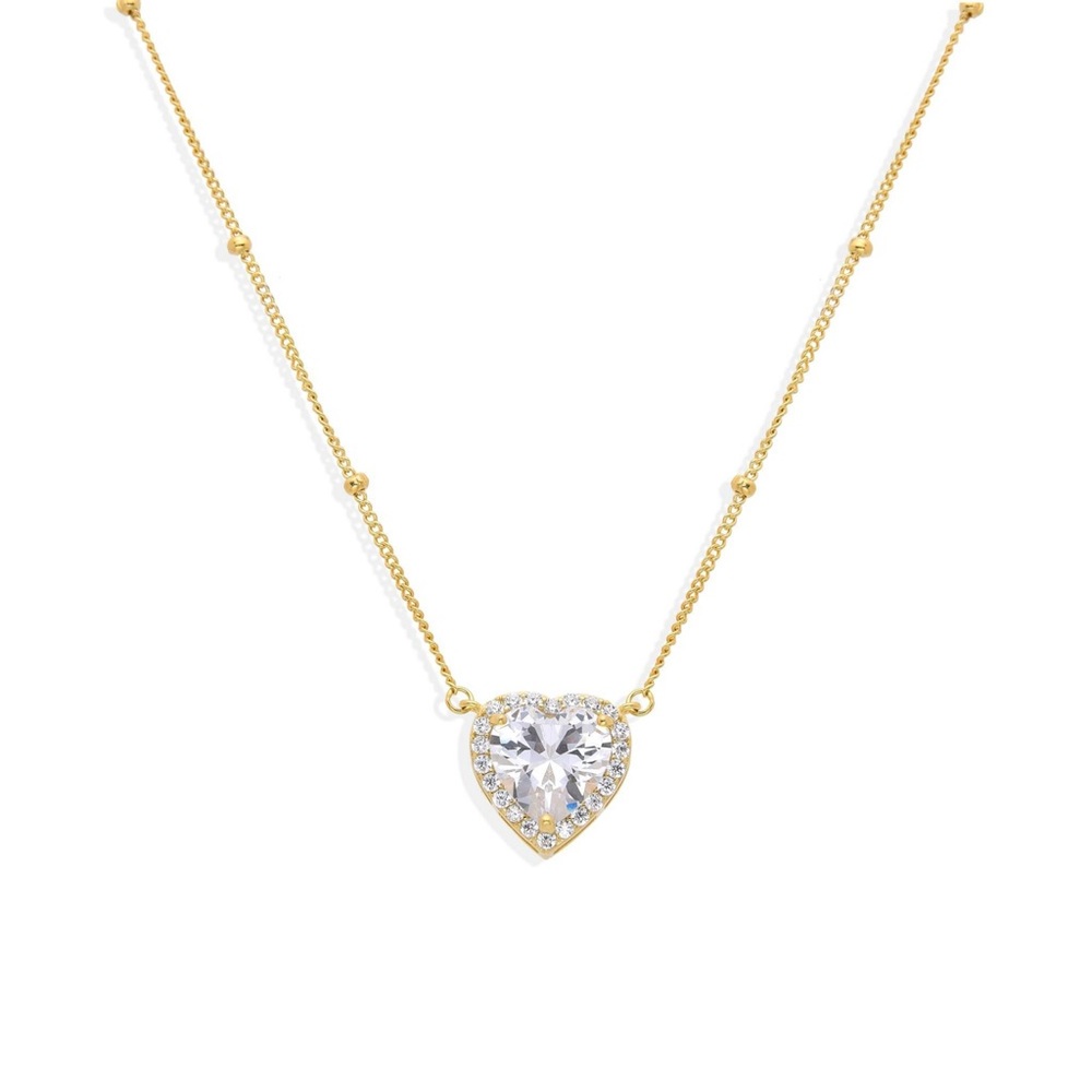 Gold heart necklace with clear zirconia